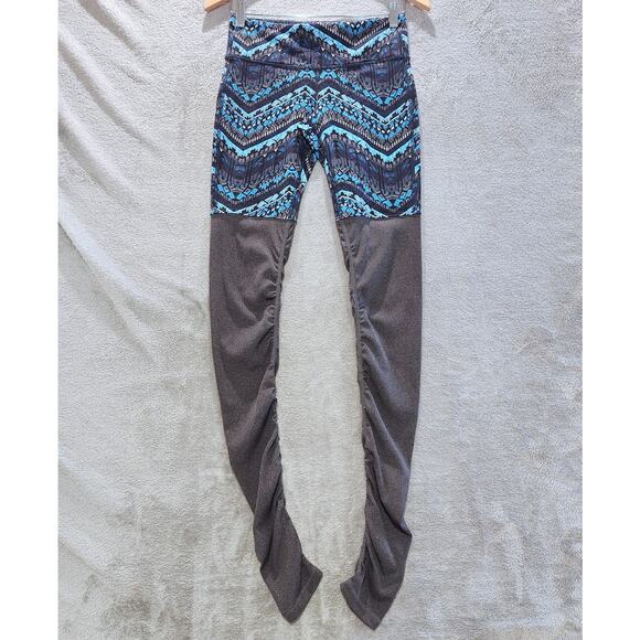 ALO Yoga Womens Blue Geometric Print Goddess Ribbed Leggings Size Medium Stretch - Picture 1 of 14